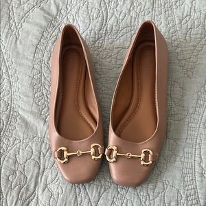 Chic equestrian inspired beige Flats with Gold bit Detailing